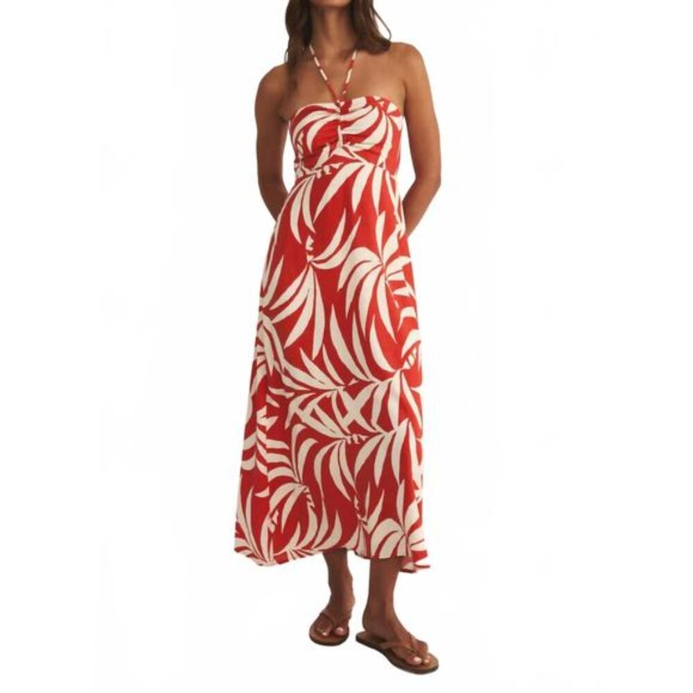 ZSupply Elodi Palm Floral Midi Dress - Cabana Red